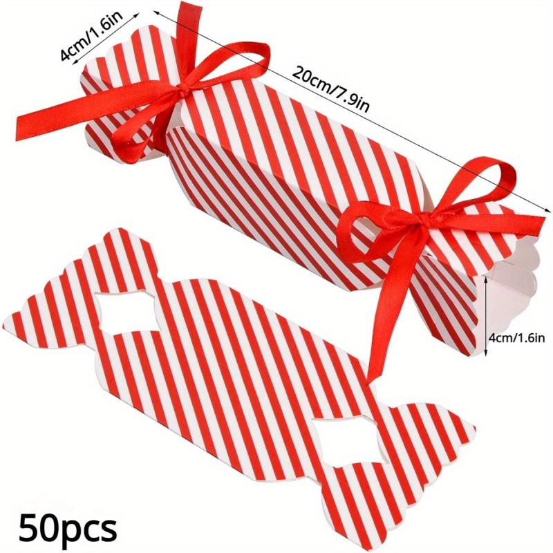 50pcs Christmas Candy Box with Ribbon DIY Sweets Chocolate Decoration