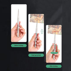 2pcs Precision Tweezers Stainless Steel Slide Locking Non-slip Jewelry Holder
