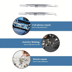 2pcs Precision Tweezers Stainless Steel Slide Locking Non-slip Jewelry Holder