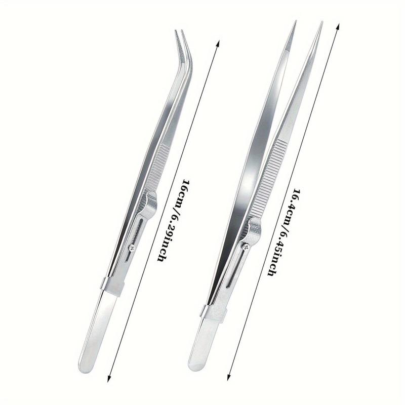2pcs Precision Tweezers Stainless Steel Slide Locking Non-slip Jewelry Holder
