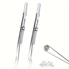 2pcs Precision Tweezers Stainless Steel Slide Locking Non-slip Jewelry Holder