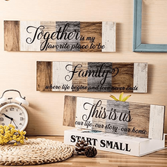 3pcs Set Rustic Wooden Signs for Wall Decor, Insulation Tape Included