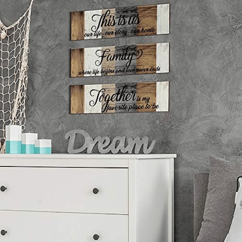 3pcs Set Rustic Wooden Signs for Wall Decor, Insulation Tape Included