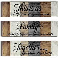 3pcs Set Rustic Wooden Signs for Wall Decor, Insulation Tape Included