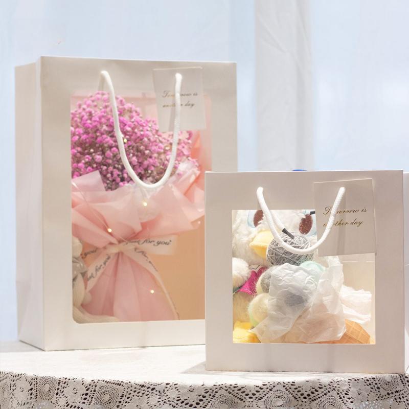 Flower Gift Paper Bag Packaging Bag Spot Gift Bag Transparent for Retail Stores