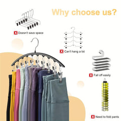 Curved Metal Yoga Pants Hanger Organizer With 10 Clothespins