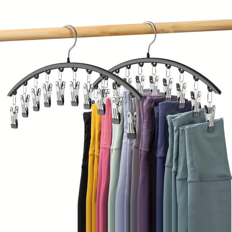 Curved Metal Yoga Pants Hanger Organizer With 10 Clothespins