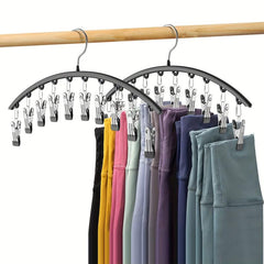 Curved Metal Yoga Pants Hanger Organizer With 10 Clothespins