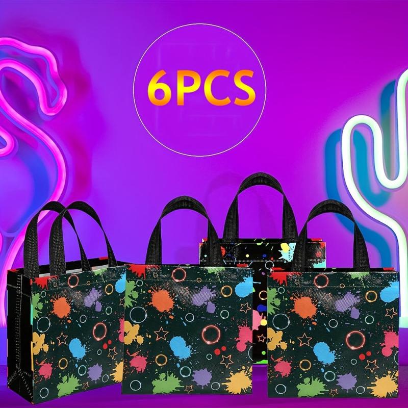 6pcs Neon Theme Party Treat Bag with Handles