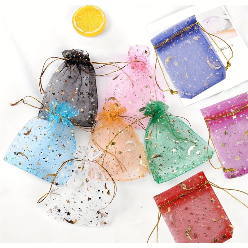 20pcs Moon Star Organza Gift Bags - Pure Purple - Wedding Party Favors