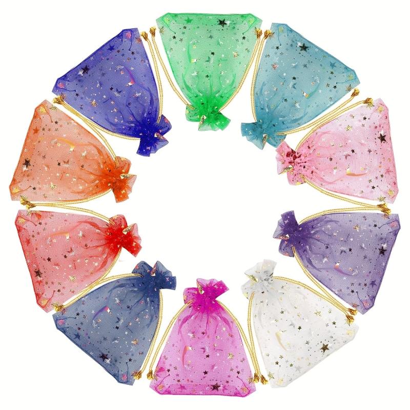20pcs Moon Star Organza Gift Bags - Pure Purple - Wedding Party Favors