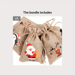 Christmas Burlap Gift Bag Set - 12pcs Bibs with Drawstrings