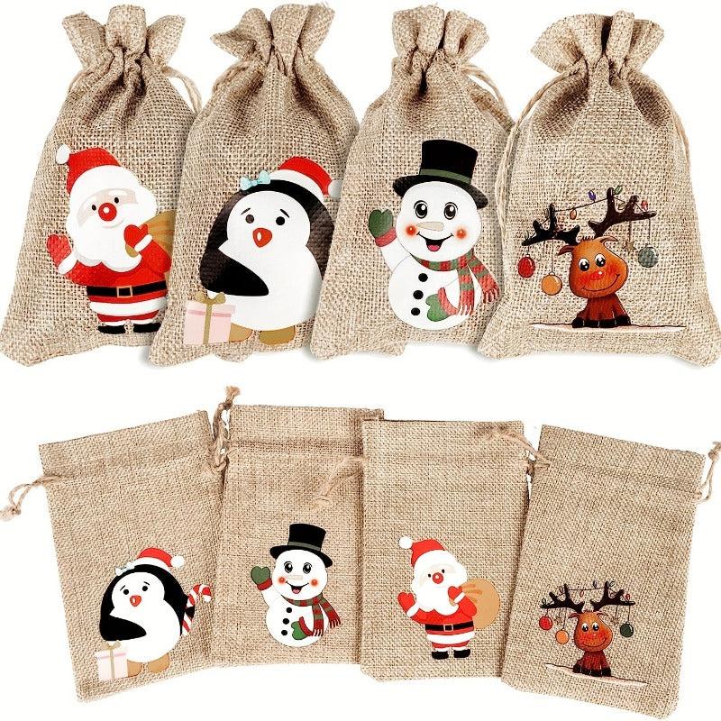 Christmas Burlap Gift Bag Set - 12pcs Bibs with Drawstrings