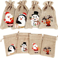 Christmas Burlap Gift Bag Set - 12pcs Bibs with Drawstrings
