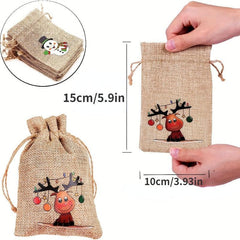 Christmas Burlap Gift Bag Set - 12pcs Bibs with Drawstrings