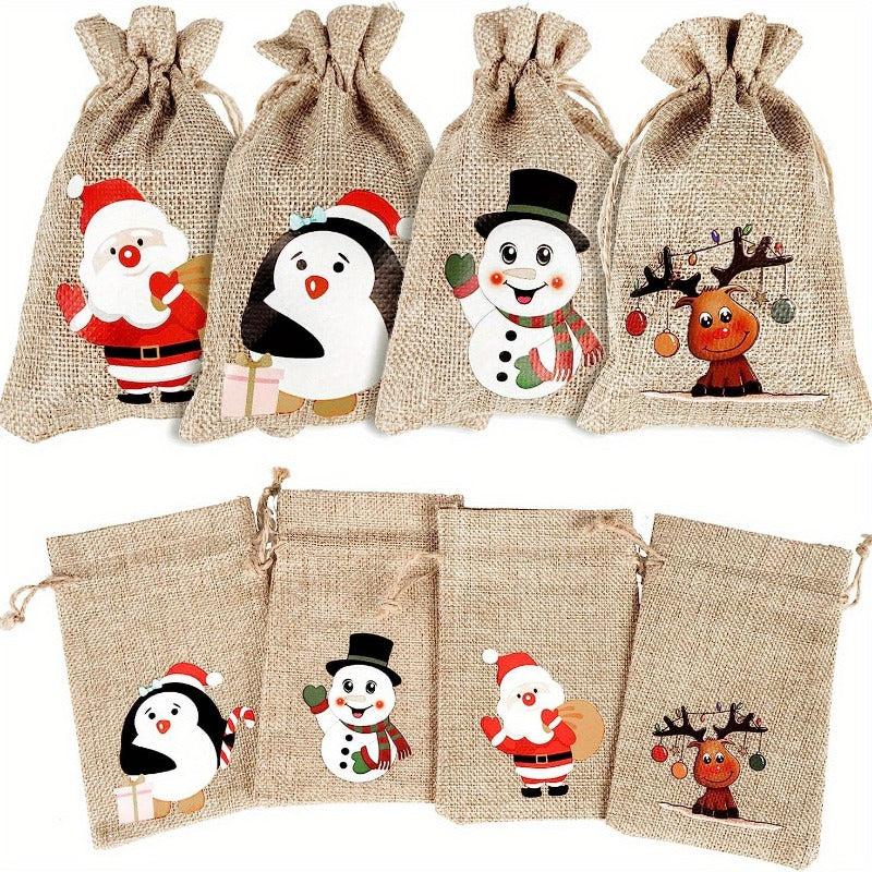Christmas Burlap Gift Bag Set - 12pcs Bibs with Drawstrings