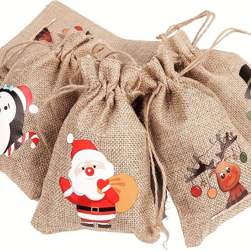 Christmas Burlap Gift Bag Set - 12pcs Bibs with Drawstrings