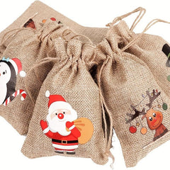 Christmas Burlap Gift Bag Set - 12pcs Bibs with Drawstrings