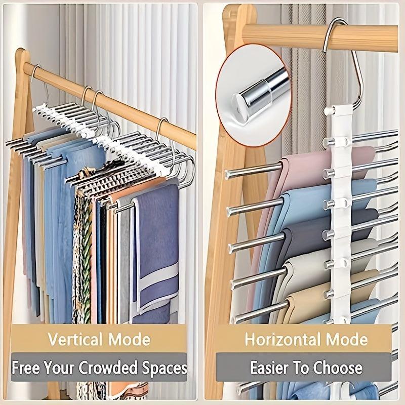 Upgrade 9-Layer Pants Hangers Space Saving Non-Slip Stainless Steel Rack