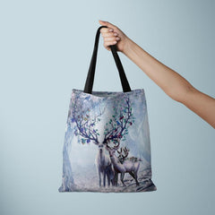 Deer Print Canvas Bag Women's Tote Handbag Lightweight Shopping Bag