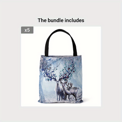 Deer Print Canvas Bag Women's Tote Handbag Lightweight Shopping Bag