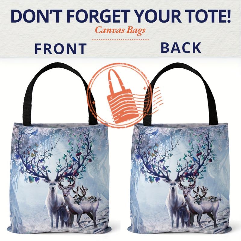 Deer Print Canvas Bag Women's Tote Handbag Lightweight Shopping Bag