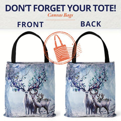 Deer Print Canvas Bag Women's Tote Handbag Lightweight Shopping Bag