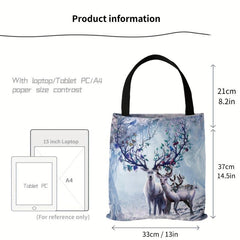 Deer Print Canvas Bag Women's Tote Handbag Lightweight Shopping Bag