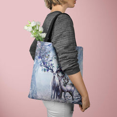 Deer Print Canvas Bag Women's Tote Handbag Lightweight Shopping Bag