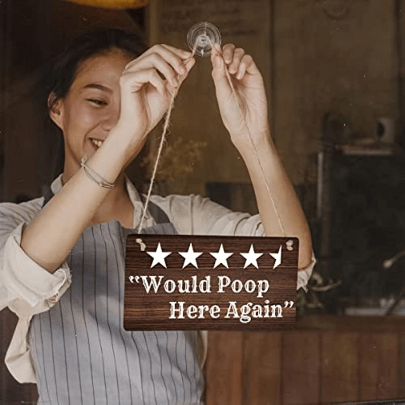 Farmhouse Wall Art 'Would Poop Here Again' Wooden Hanging Sign for Home Toilet