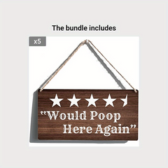 Farmhouse Wall Art 'Would Poop Here Again' Wooden Hanging Sign for Home Toilet