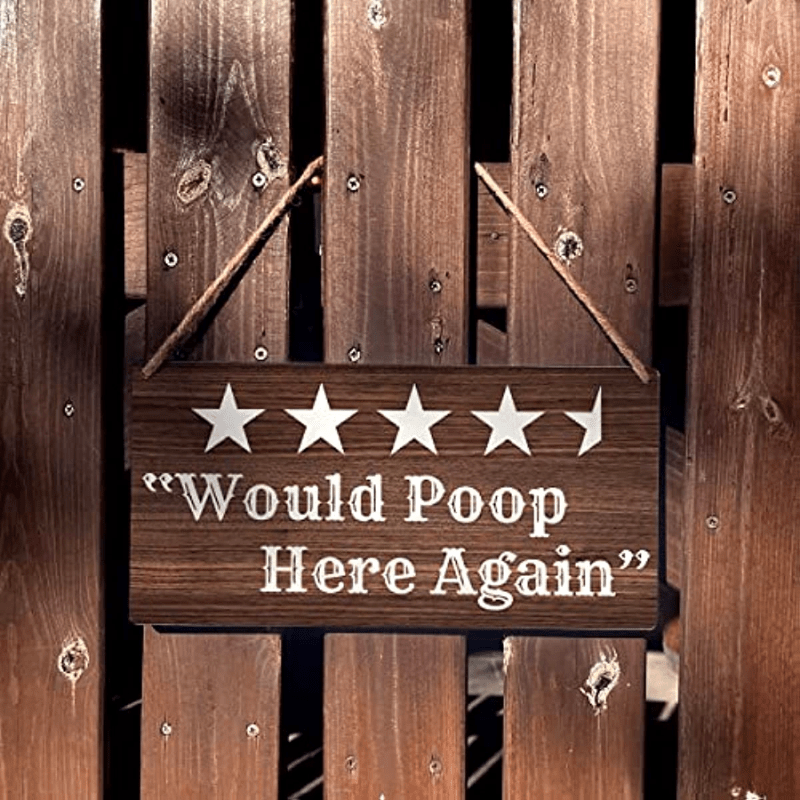 Farmhouse Wall Art 'Would Poop Here Again' Wooden Hanging Sign for Home Toilet