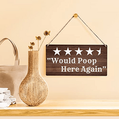 Farmhouse Wall Art 'Would Poop Here Again' Wooden Hanging Sign for Home Toilet