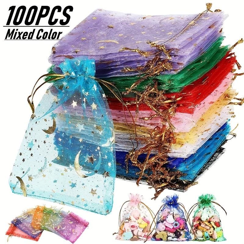100pcs Moon Star Organza Bag Mixed Colors