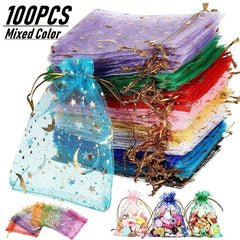 100pcs Moon Star Organza Bag Mixed Colors