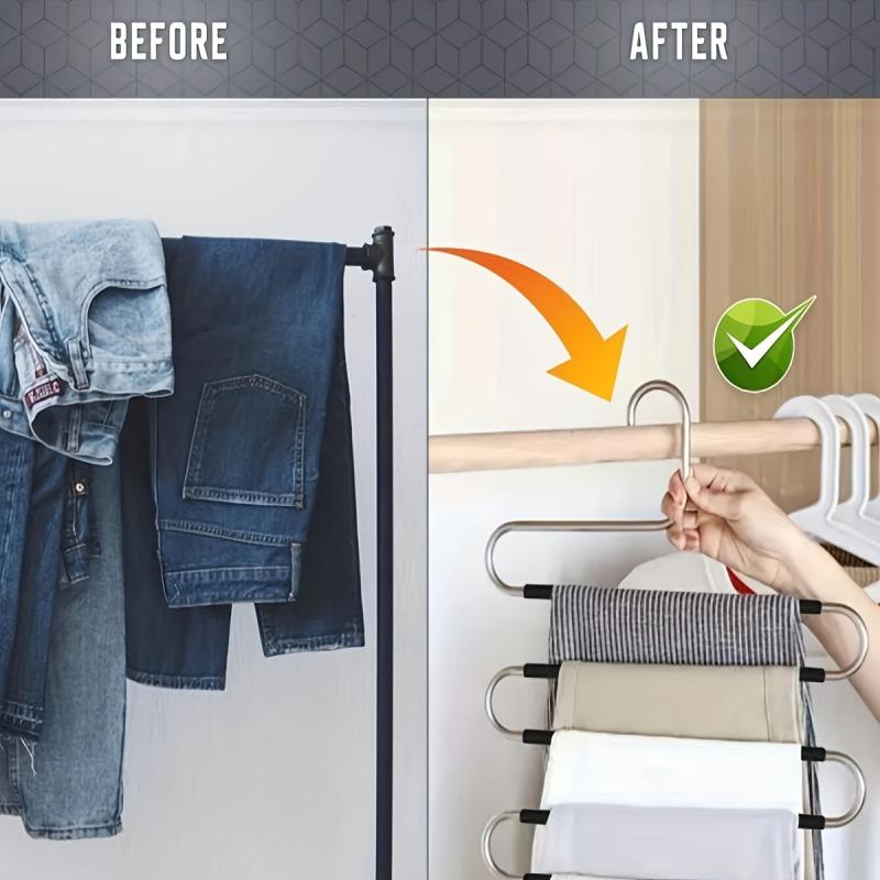5 Layer Clothes Hanger Stainless Steel Non-slip Pants Hanger - Set of 2