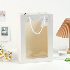 5pcs Fresh Style Gift Bag with Transparent Window, Portable Flower Bag