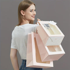 5pcs Fresh Style Gift Bag with Transparent Window, Portable Flower Bag