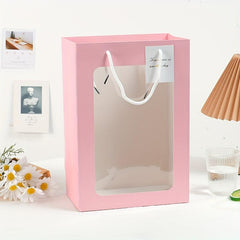 5pcs Fresh Style Gift Bag with Transparent Window, Portable Flower Bag