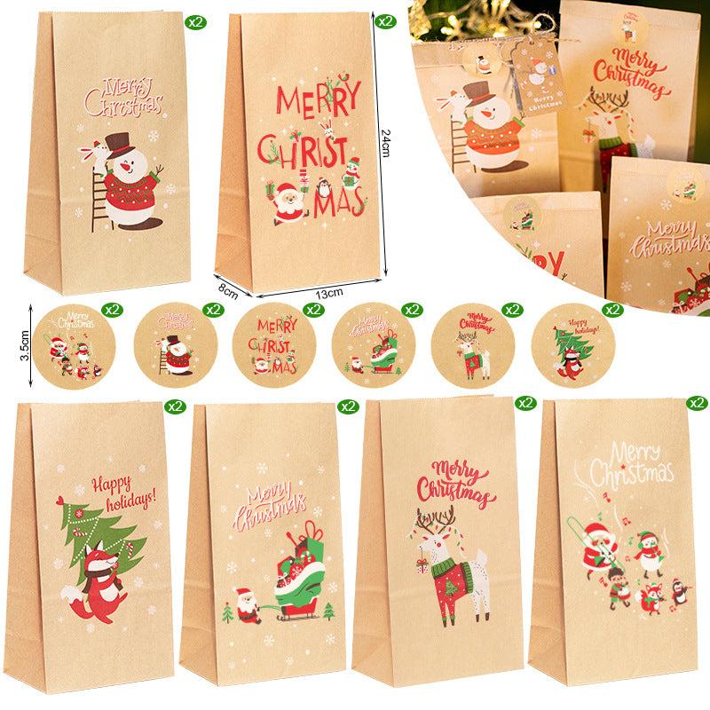 12pcs Christmas Candy Bag Holiday Gift Packaging Paper Bag