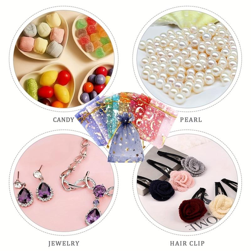 100pcs 2 7 3 5 Star Moon Bronzing Organza Bundle Pocket Gift Packaging Bag