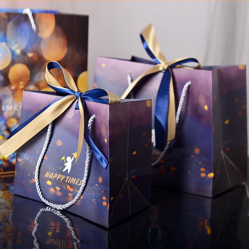Star Pattern Gift Bag With Bow Ribbon Candy Packaging Tote Bag