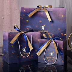 Star Pattern Gift Bag With Bow Ribbon Candy Packaging Tote Bag