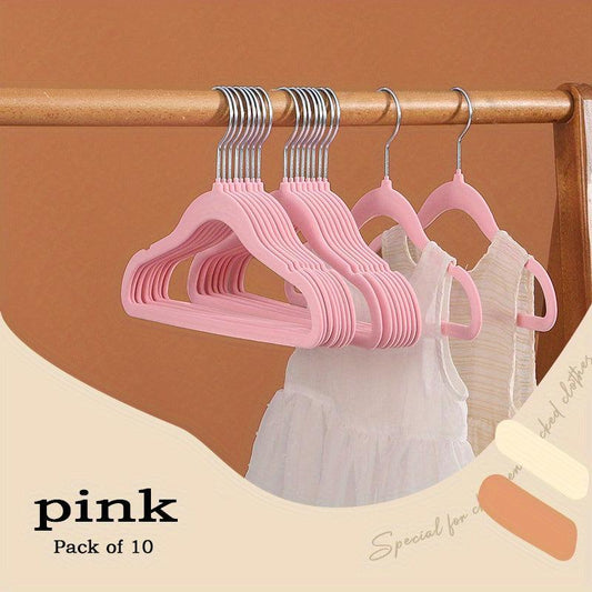 10pcs Children's Coat Hanger Non slip Baby Flocking Plastic Traceless Hanger