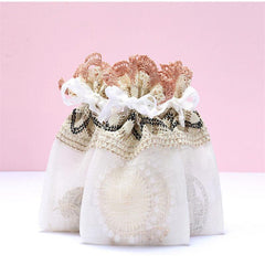 10pcs Cream Wavy Lace Cloth Bag 13 9 Slub Yarn Drawstring Bag