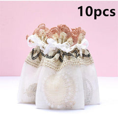 10pcs Cream Wavy Lace Cloth Bag 13 9 Slub Yarn Drawstring Bag