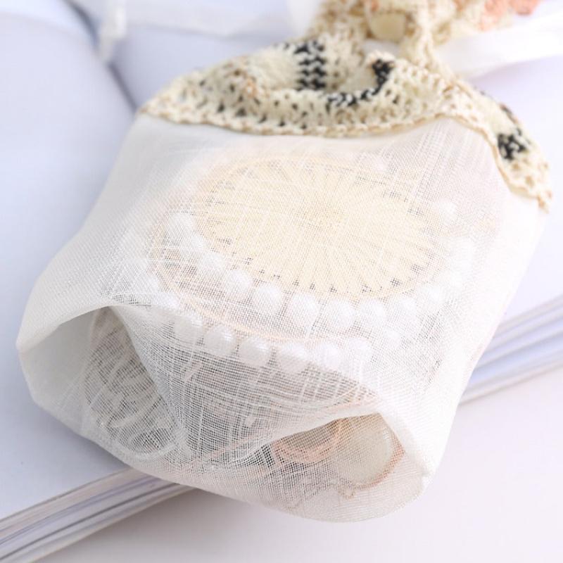 10pcs Cream Wavy Lace Cloth Bag 13 9 Slub Yarn Drawstring Bag