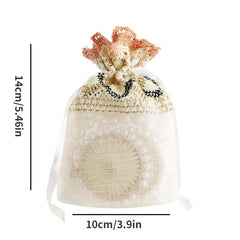 10pcs Cream Wavy Lace Cloth Bag 13 9 Slub Yarn Drawstring Bag