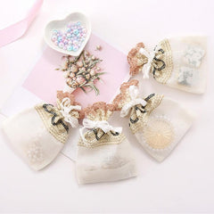10pcs Cream Wavy Lace Cloth Bag 13 9 Slub Yarn Drawstring Bag