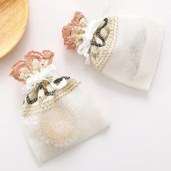 10pcs Cream Wavy Lace Cloth Bag 13 9 Slub Yarn Drawstring Bag
